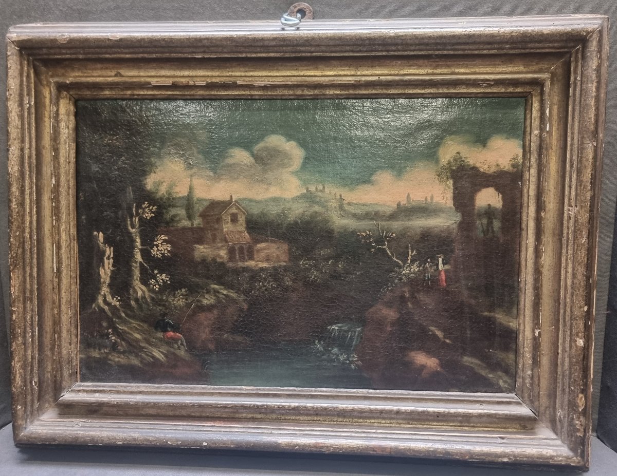 Huile sur toile représentant un paysage iconographique - Italie centrale, XVIIe siècle