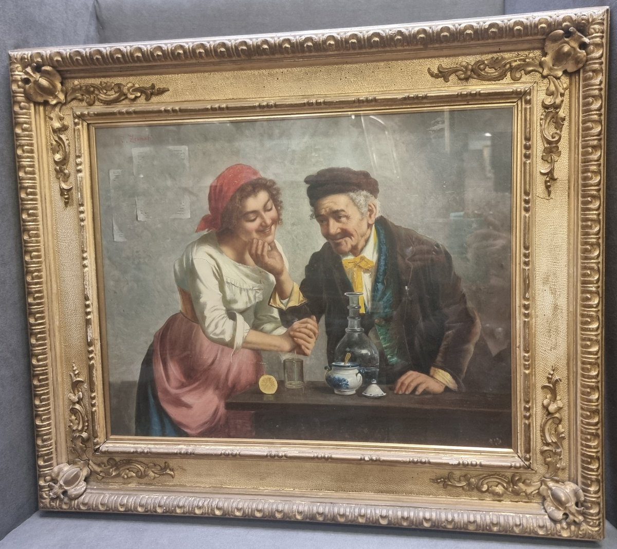 Huile sur toile représentant une scène de genre - Jules Zermati (1880-1920)