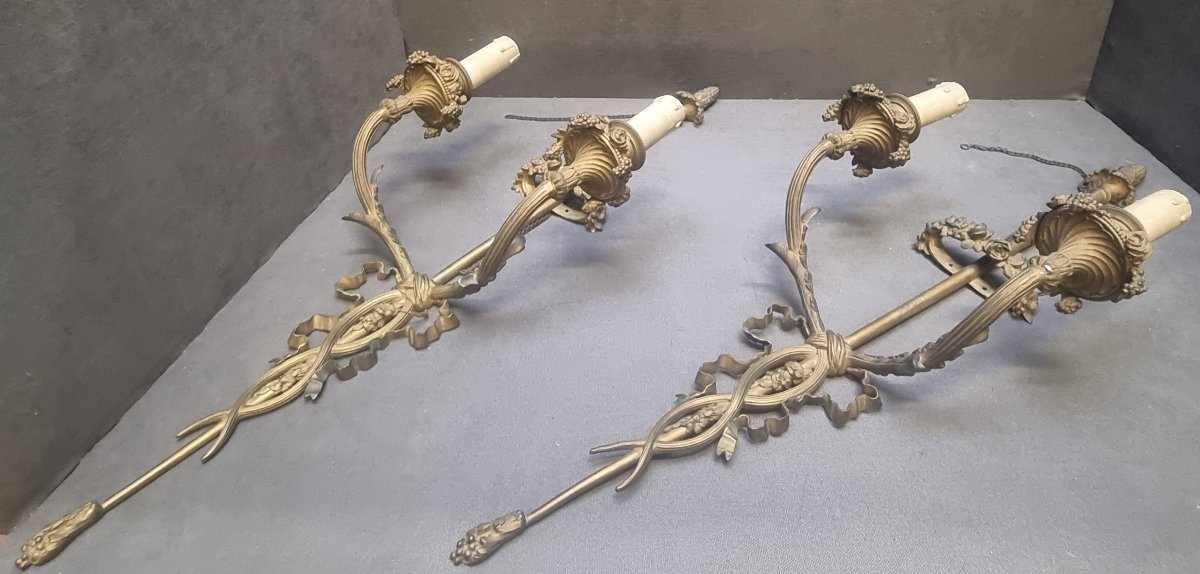Pair Of Bronze Wall Sconces - 2-light - France, Early 1900s
