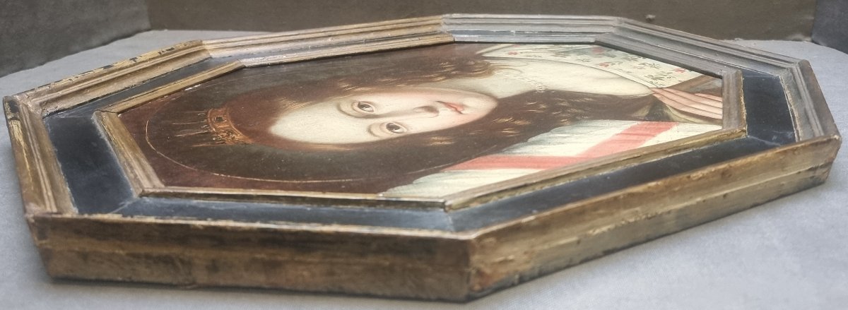 Huile sur panneau octogonale - Portrait de Jeanne d'Arc ? - Daté 1778 -photo-3