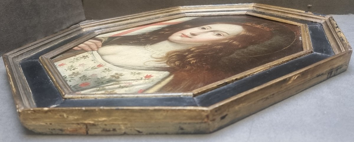 Huile sur panneau octogonale - Portrait de Jeanne d'Arc ? - Daté 1778 -photo-4