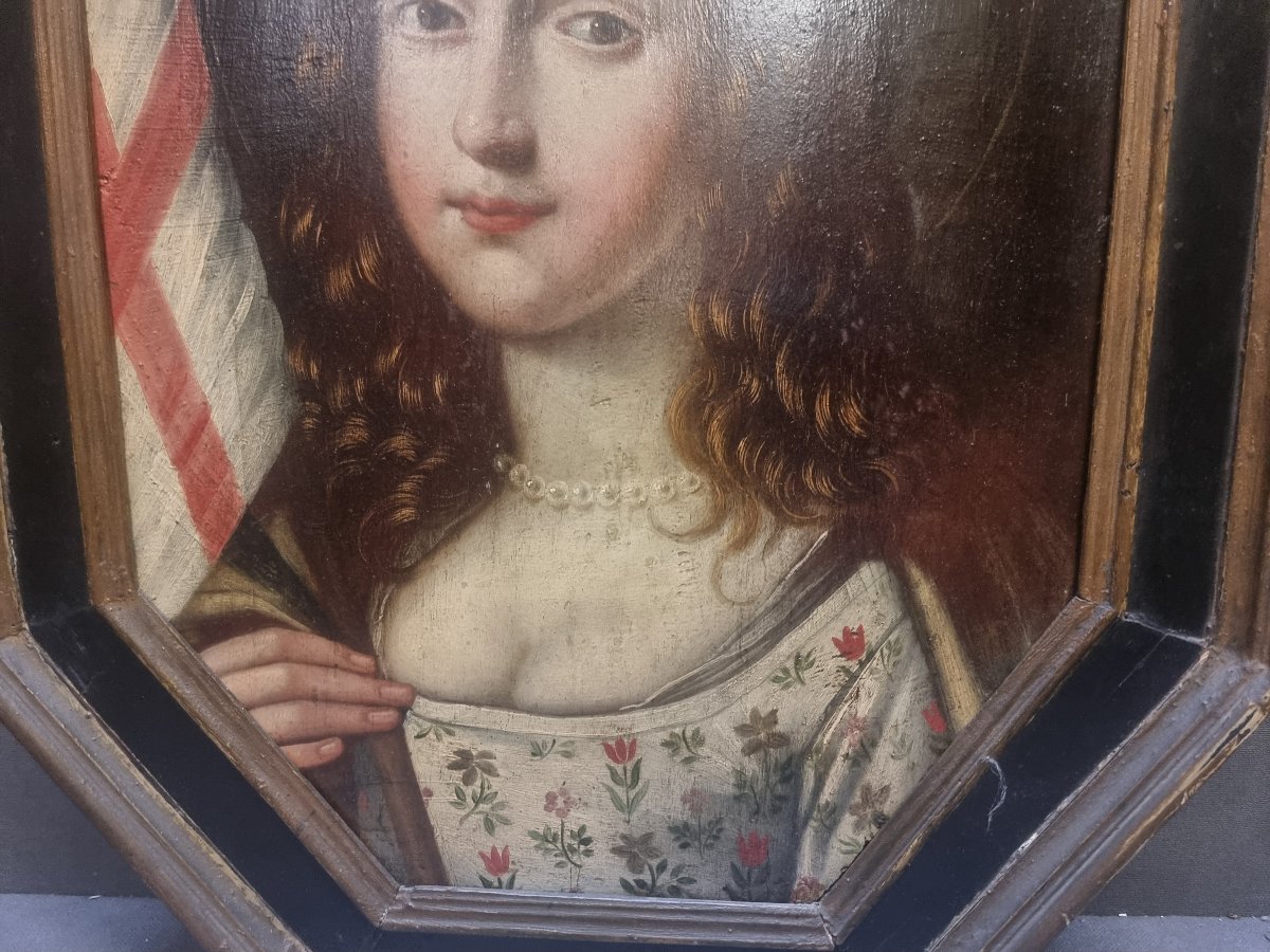 Huile sur panneau octogonale - Portrait de Jeanne d'Arc ? - Daté 1778 -photo-2