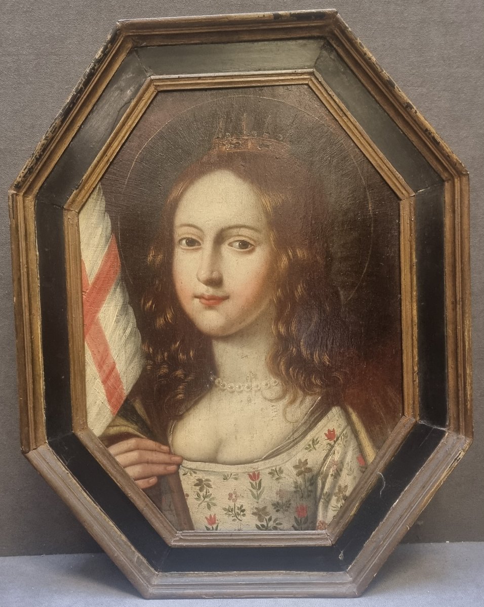 Huile sur panneau octogonale - Portrait de Jeanne d'Arc ? - Daté 1778 