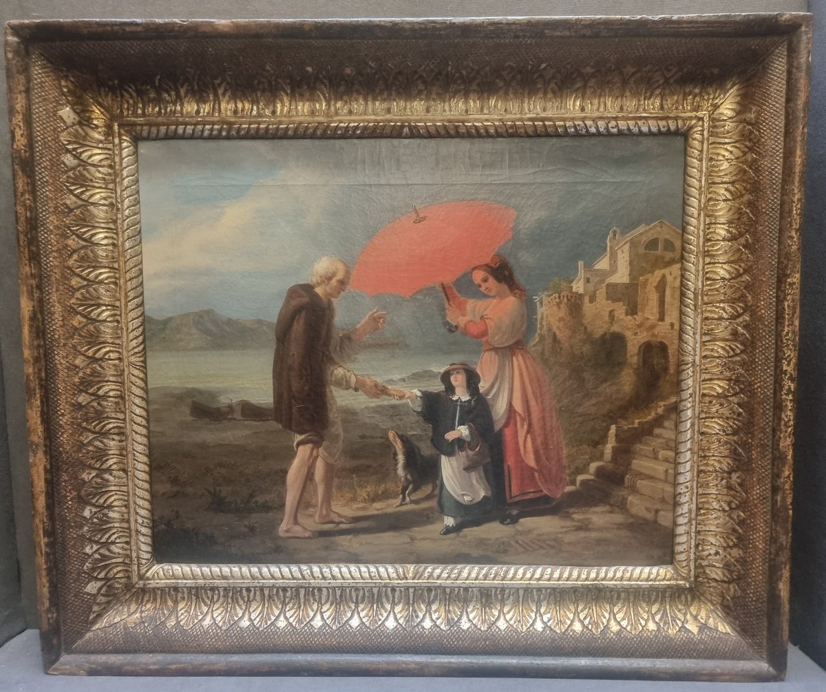 Peinture à l'huile sur toile - Scène de genre - Naples, première moitié du XIXe siècle