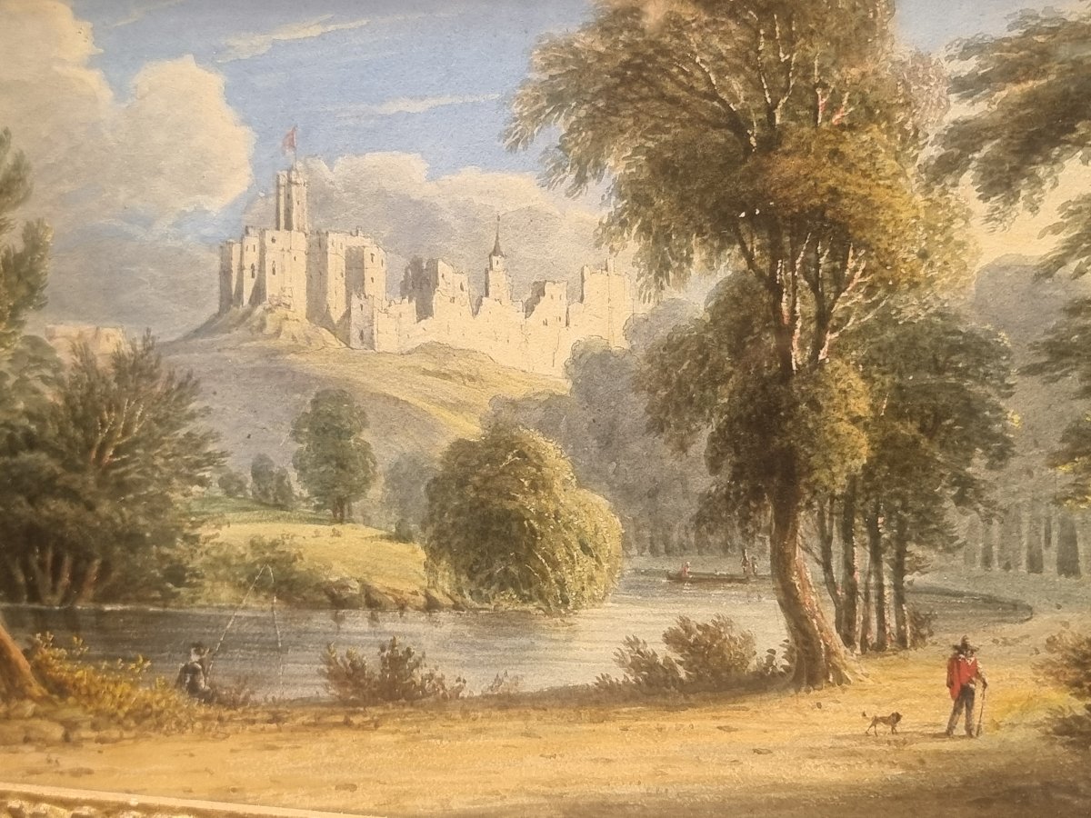  Aquarelle représentant un paysage d'Italie centrale - XIXe siècle - Cadre doré-photo-2
