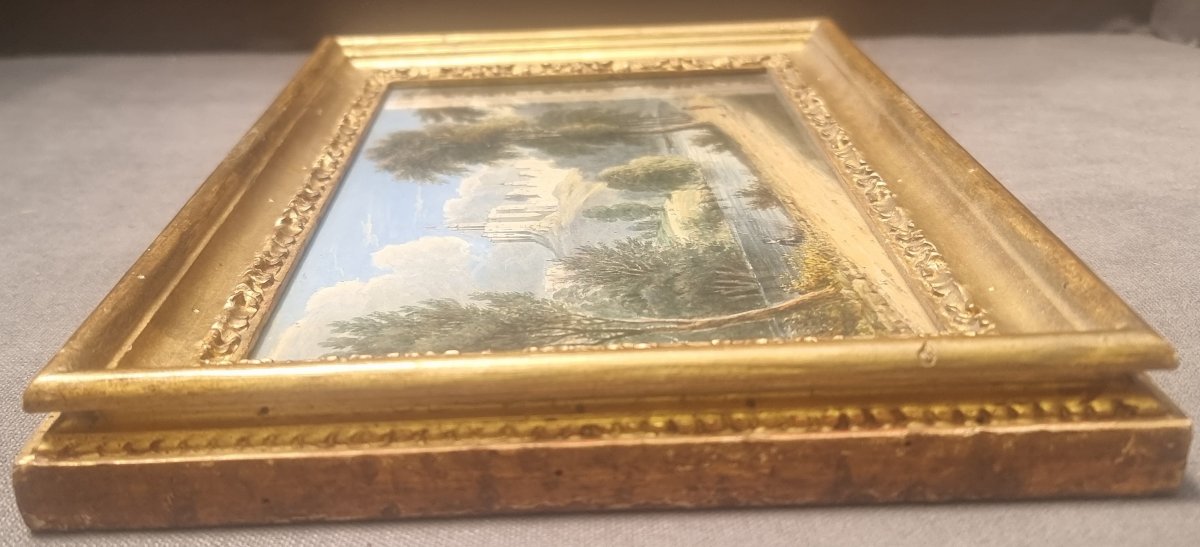  Aquarelle représentant un paysage d'Italie centrale - XIXe siècle - Cadre doré-photo-4