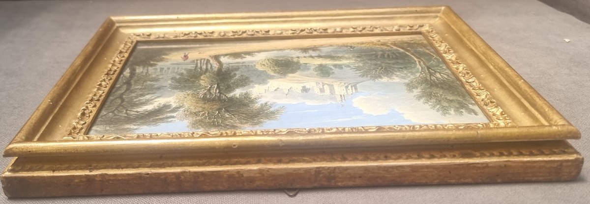  Aquarelle représentant un paysage d'Italie centrale - XIXe siècle - Cadre doré-photo-1