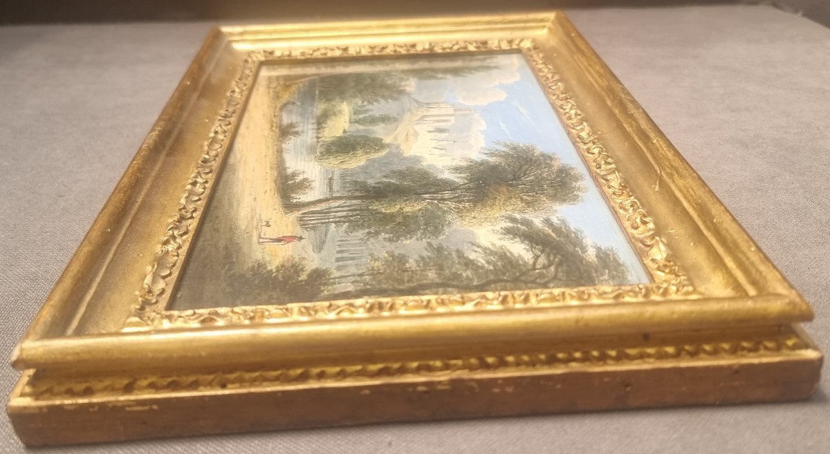  Aquarelle représentant un paysage d'Italie centrale - XIXe siècle - Cadre doré-photo-2