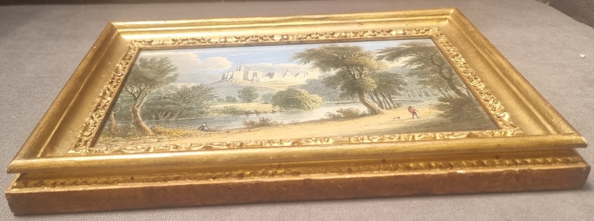  Aquarelle représentant un paysage d'Italie centrale - XIXe siècle - Cadre doré-photo-3