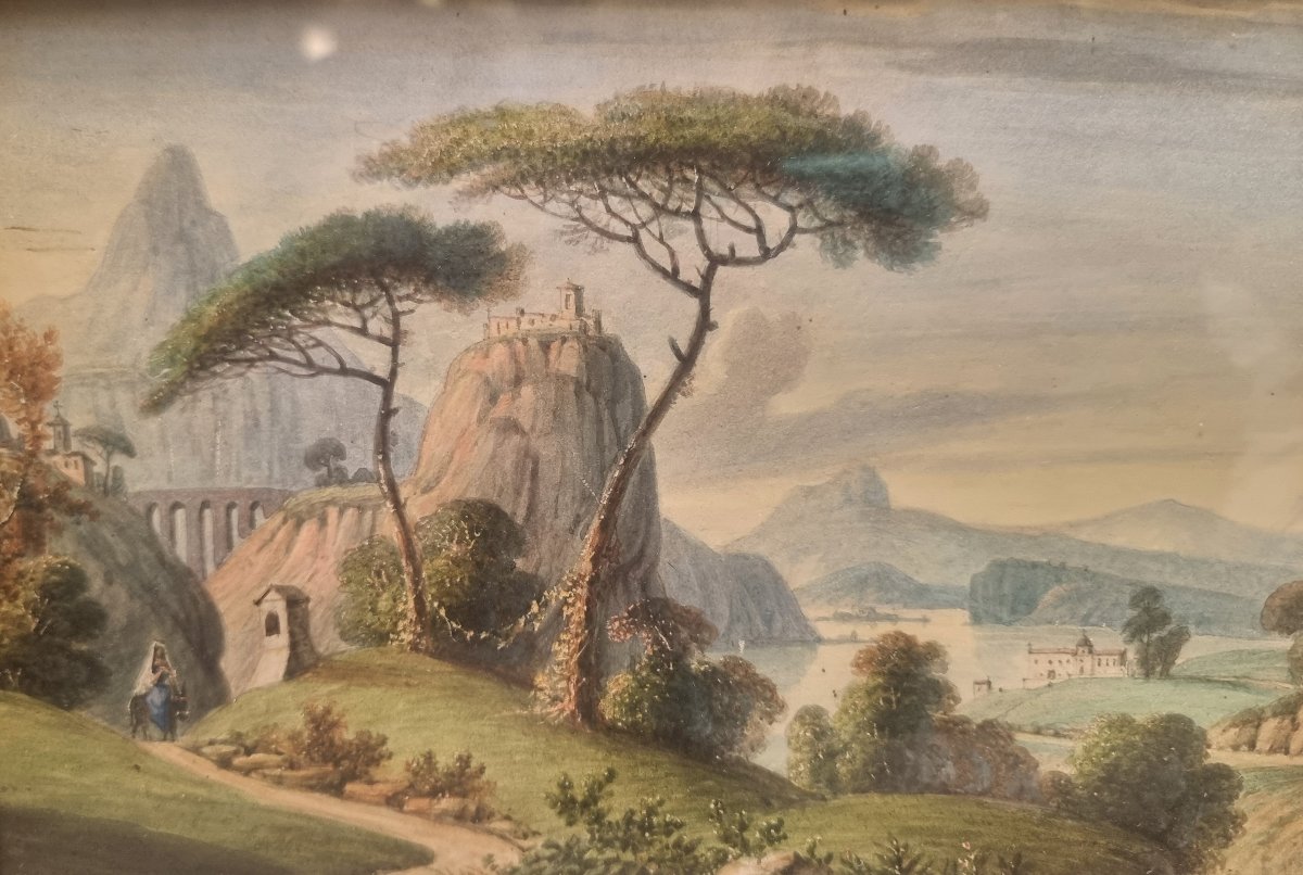 Watercolor Painting - Landscape - Central Italy - 19th Century-photo-2