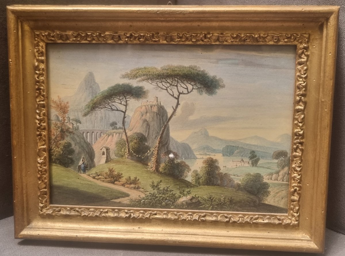 Watercolor Painting - Landscape - Central Italy - 19th Century