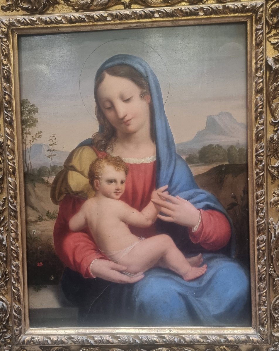 Huile sur panneau - Vierge à l'Enfant - Toscane, première moitié du XIXe siècle-photo-2