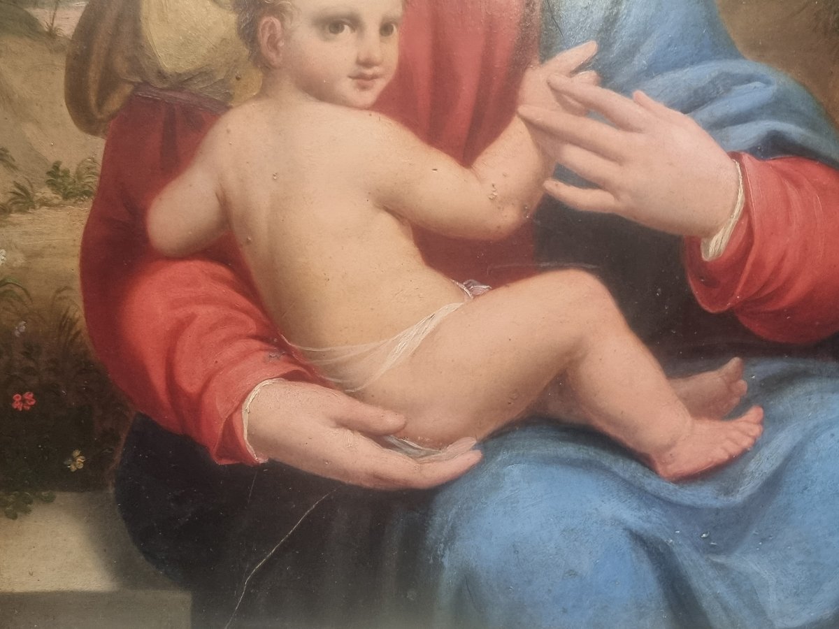 Huile sur panneau - Vierge à l'Enfant - Toscane, première moitié du XIXe siècle-photo-4