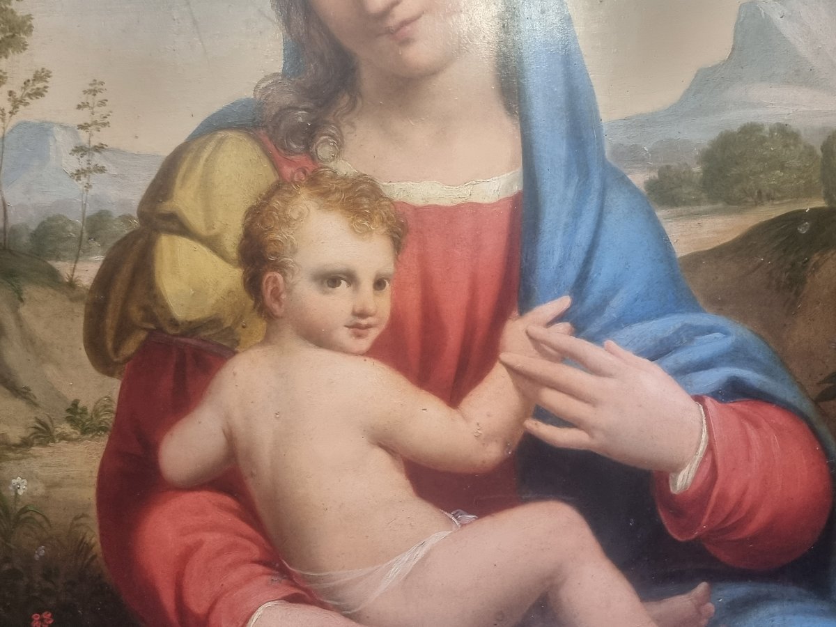 Huile sur panneau - Vierge à l'Enfant - Toscane, première moitié du XIXe siècle-photo-1