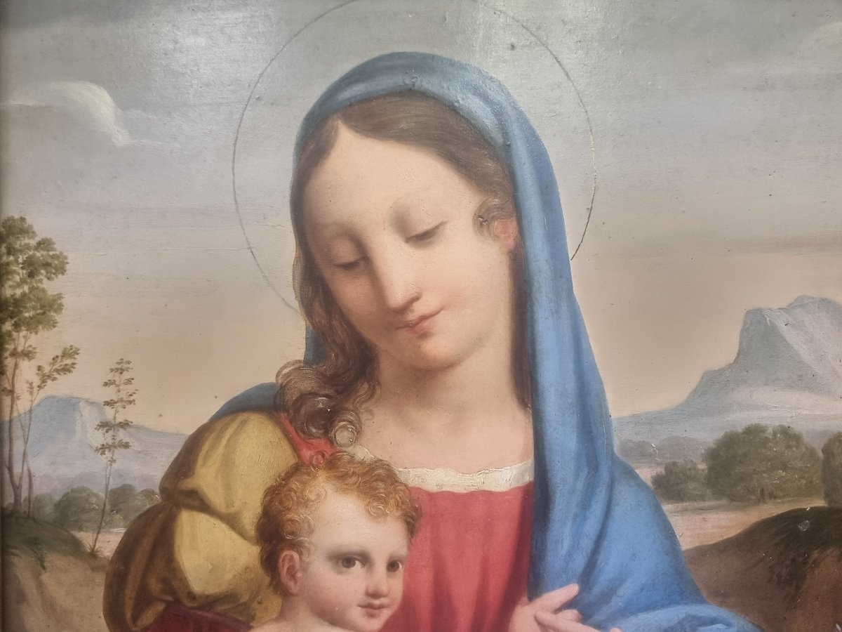 Huile sur panneau - Vierge à l'Enfant - Toscane, première moitié du XIXe siècle-photo-2