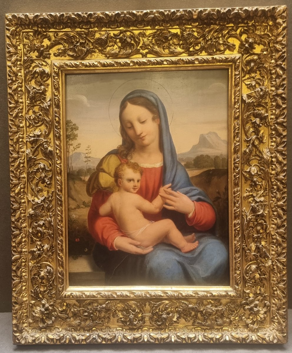 Huile sur panneau - Vierge à l'Enfant - Toscane, première moitié du XIXe siècle