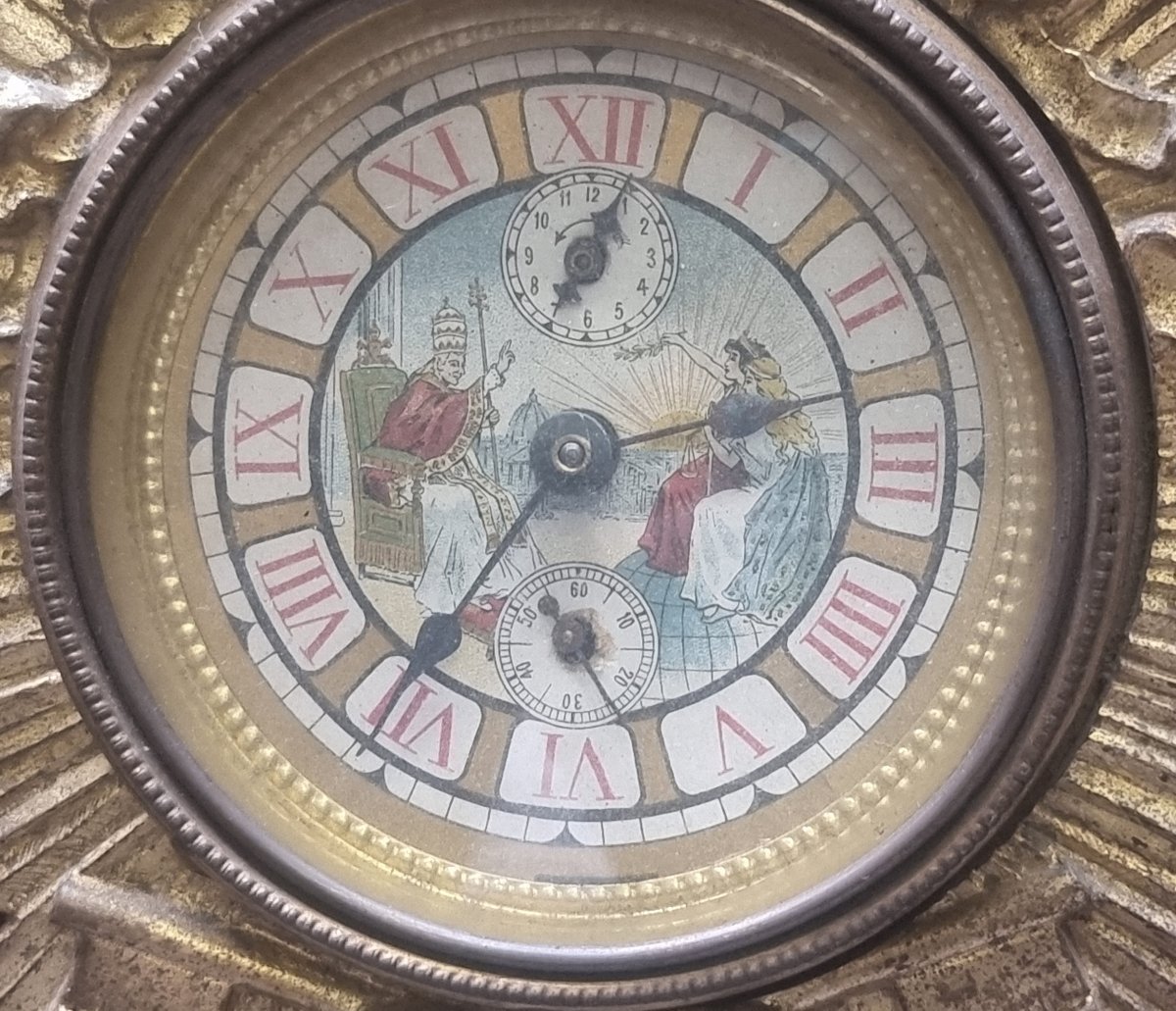 Horloge en bronze commémorant le jubilé de Léon XIII (1900),  cadre flamand XVIIe siècle-photo-3