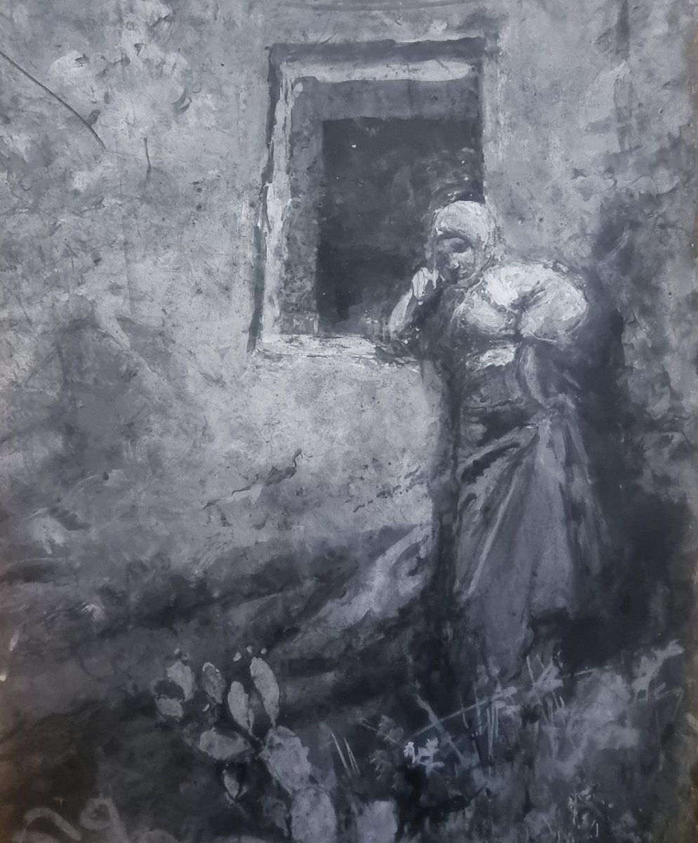 Aquarelle sur carton - Femme du peuple des Abruzzes - Fin du XIXe siècle-photo-3