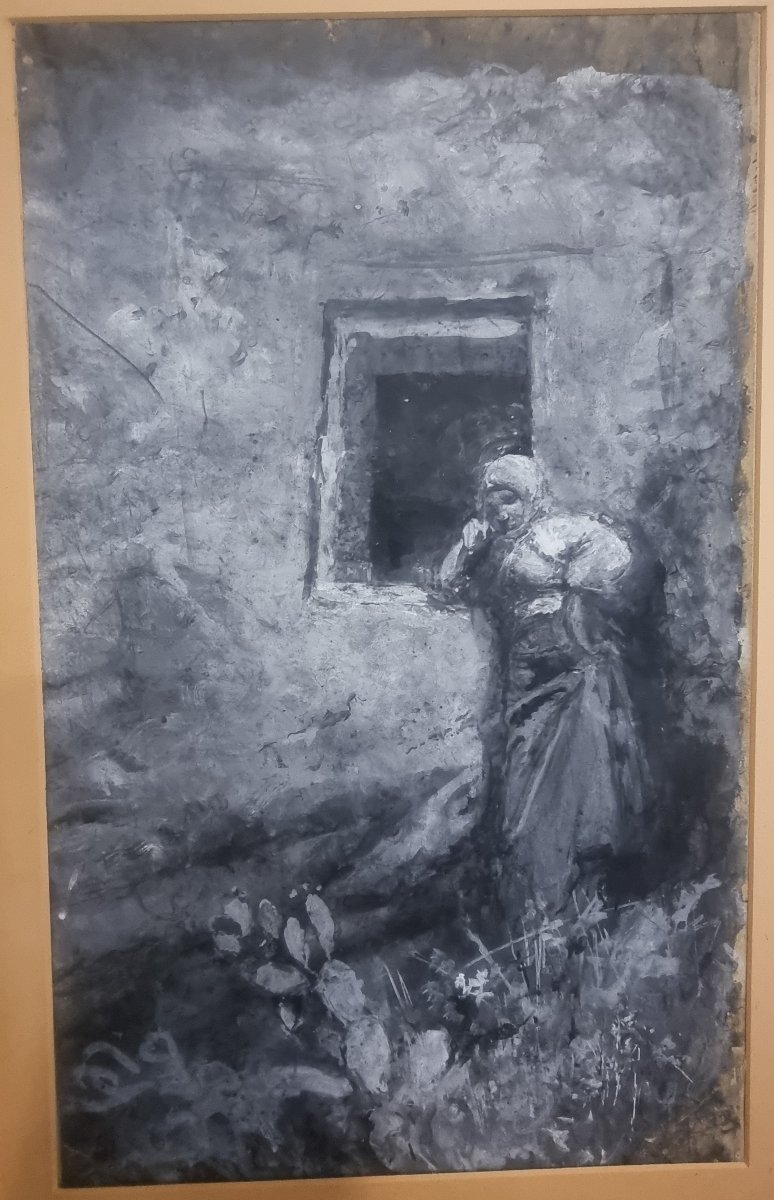 Aquarelle sur carton - Femme du peuple des Abruzzes - Fin du XIXe siècle