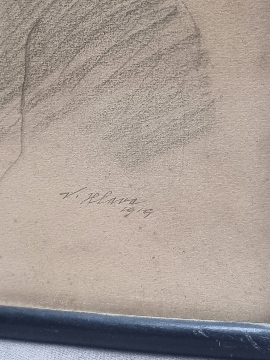 Dessin au crayon - Portrait de femme - Vratislav Hlava (1874-1955)-photo-2