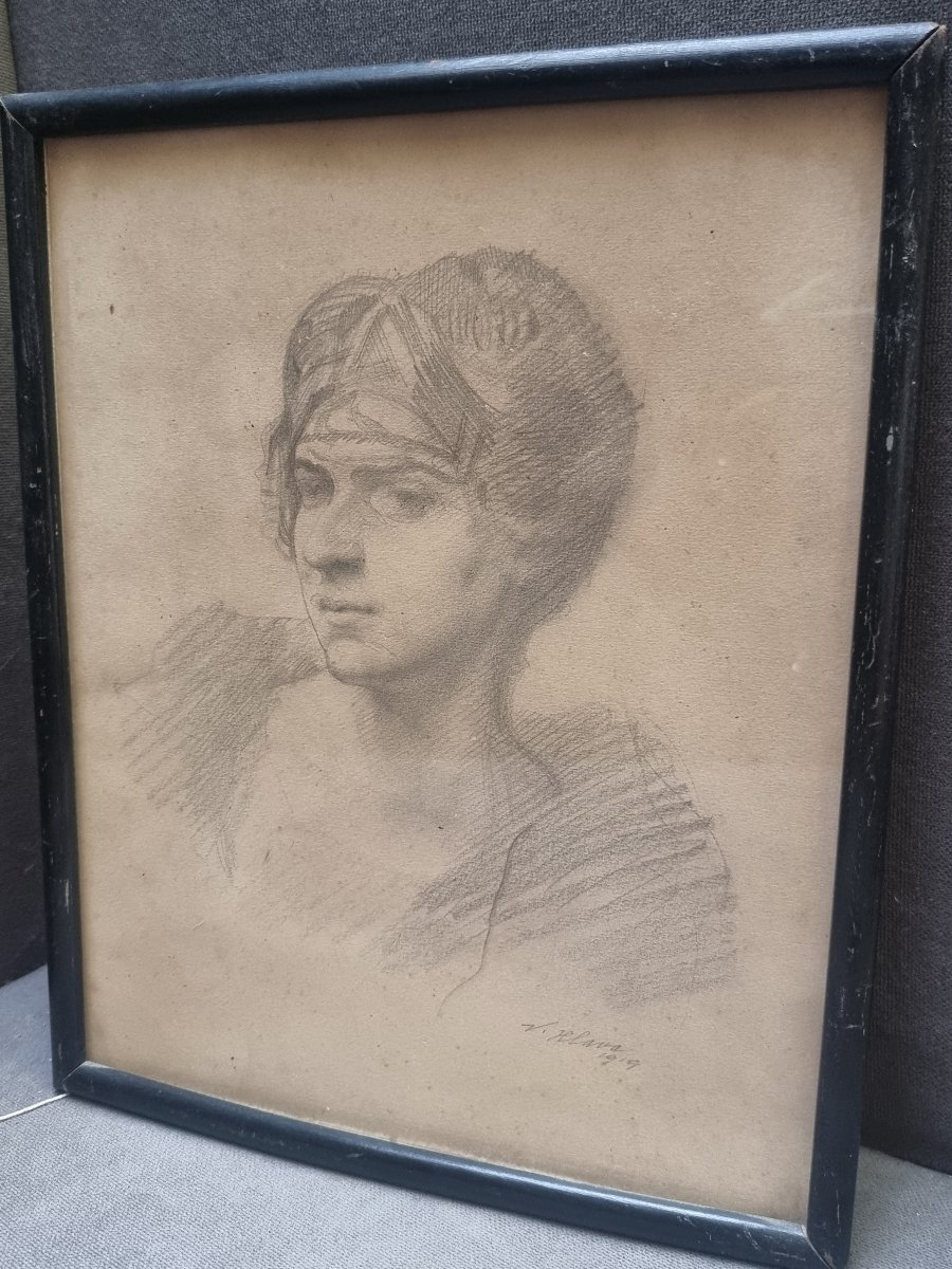 Dessin au crayon - Portrait de femme - Vratislav Hlava (1874-1955)