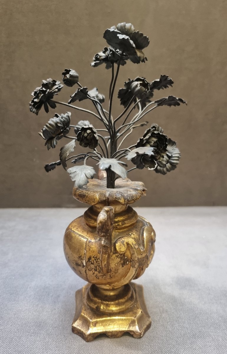 Silver-plated Wooden Vase From Mecca With Silver Flowers - Late 18th Century-photo-2