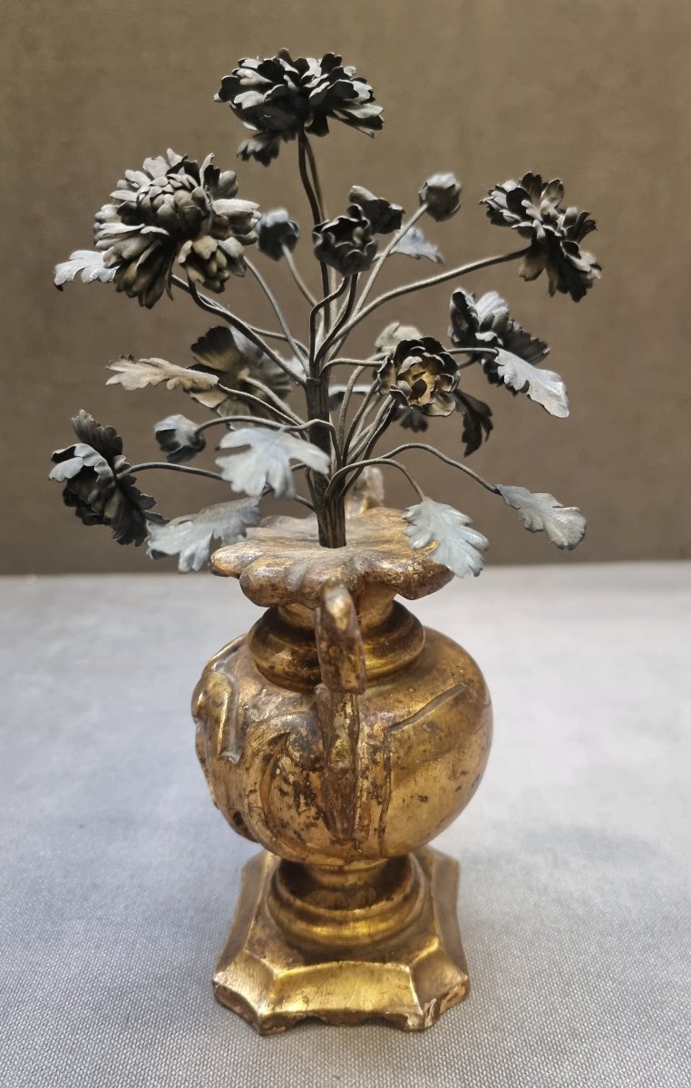 Silver-plated Wooden Vase From Mecca With Silver Flowers - Late 18th Century-photo-4