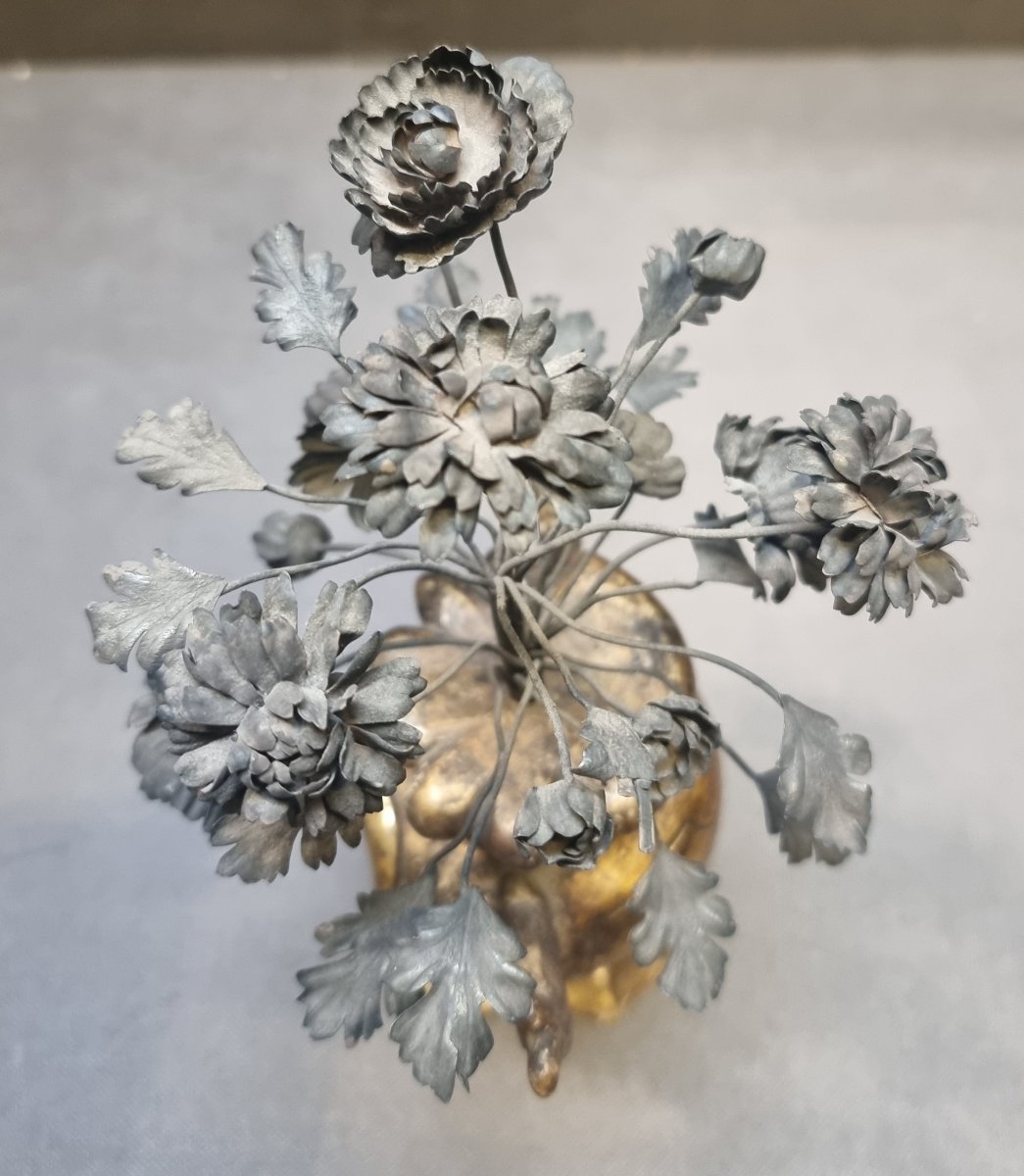 Silver-plated Wooden Vase From Mecca With Silver Flowers - Late 18th Century-photo-1