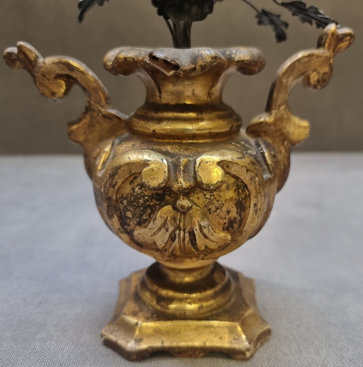 Silver-plated Wooden Vase From Mecca With Silver Flowers - Late 18th Century-photo-3