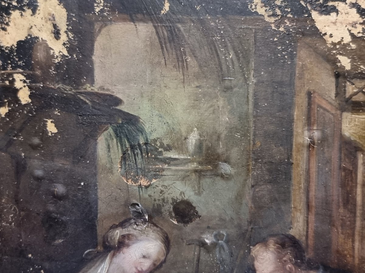Huile sur papier marouflé sur panneau – La Sainte Famille  Saint Jean – Italie-photo-2