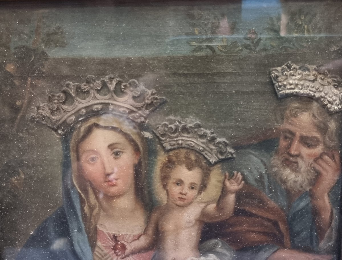 Huile sur toile marouflée sur panneau – Sainte Famille – Atelier romain, début du XIXe siècle-photo-2