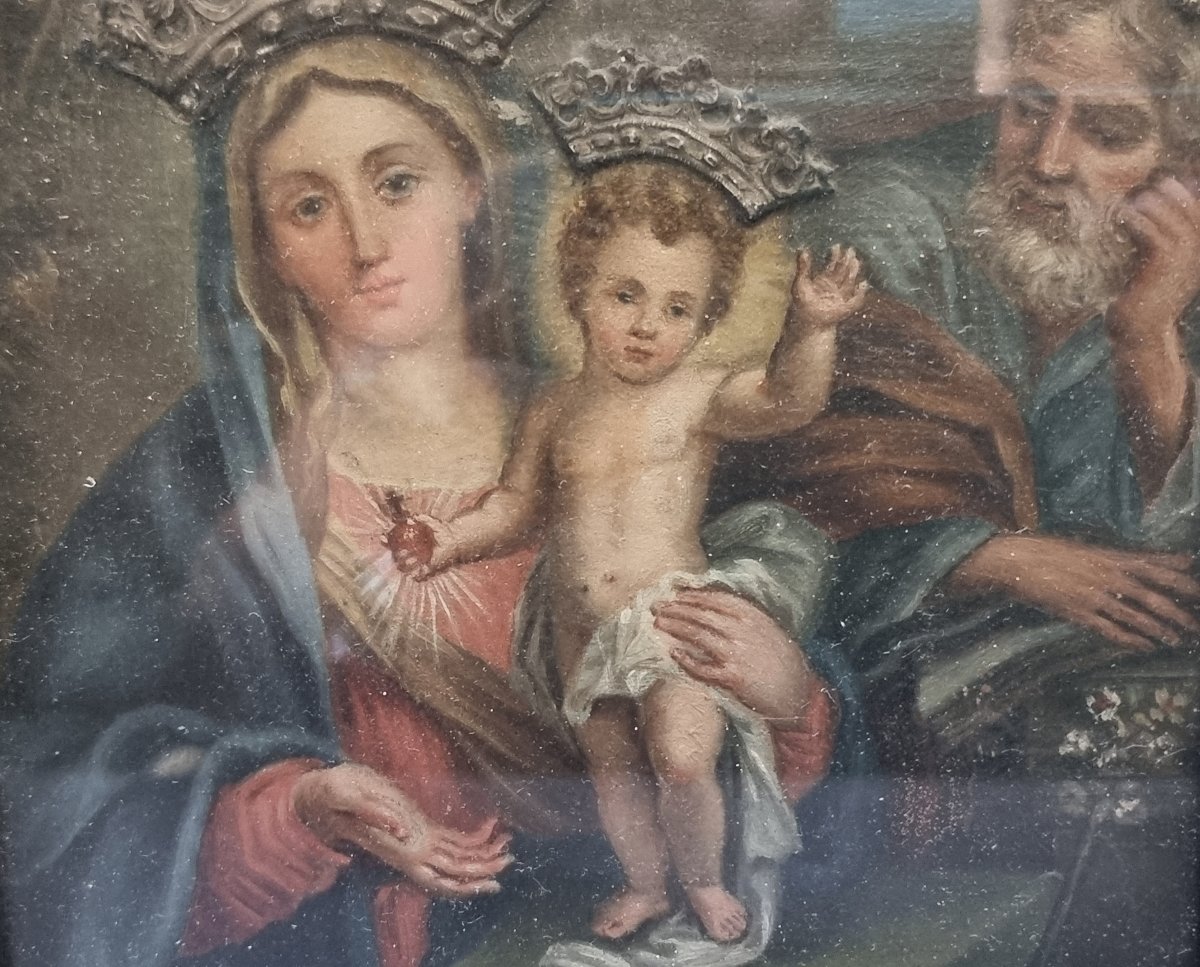 Huile sur toile marouflée sur panneau – Sainte Famille – Atelier romain, début du XIXe siècle-photo-3