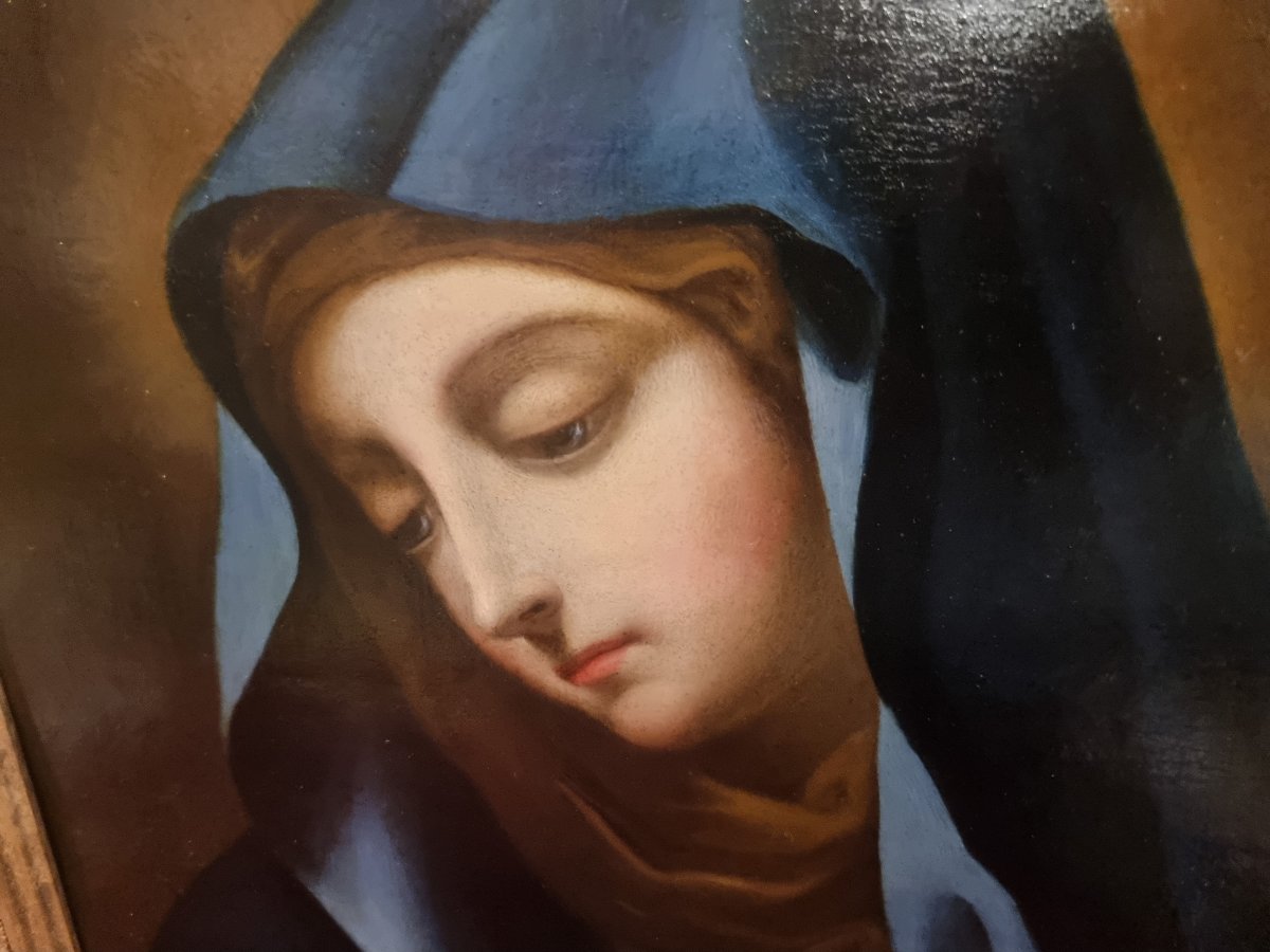 Huile sur cuivre – Madonna del Dito – École de Carlo Dolci – XVIIIe siècle-photo-2
