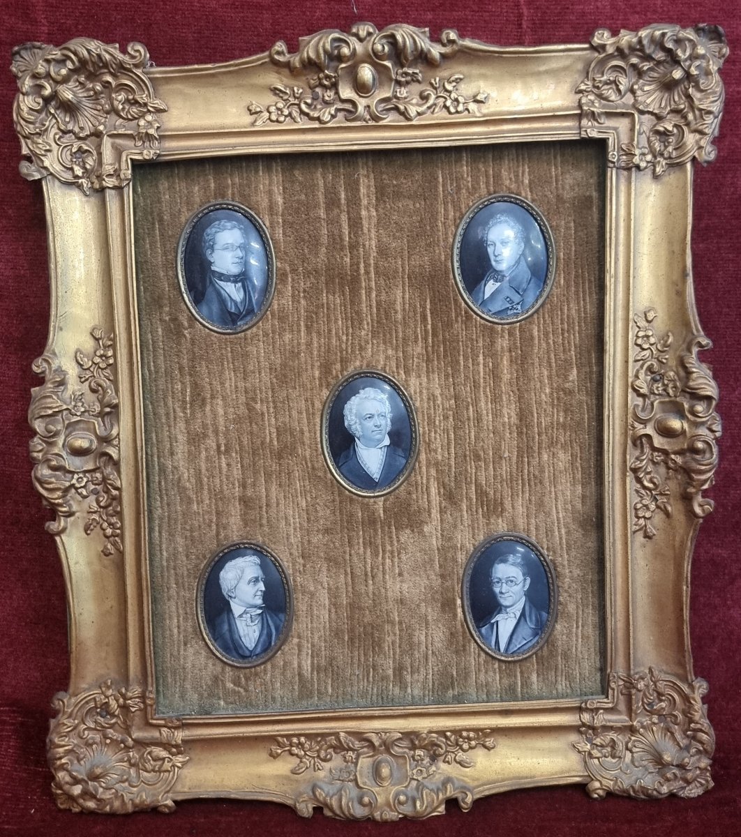 Five Miniature Portraits Of Men—on Metal—from The 19th Century