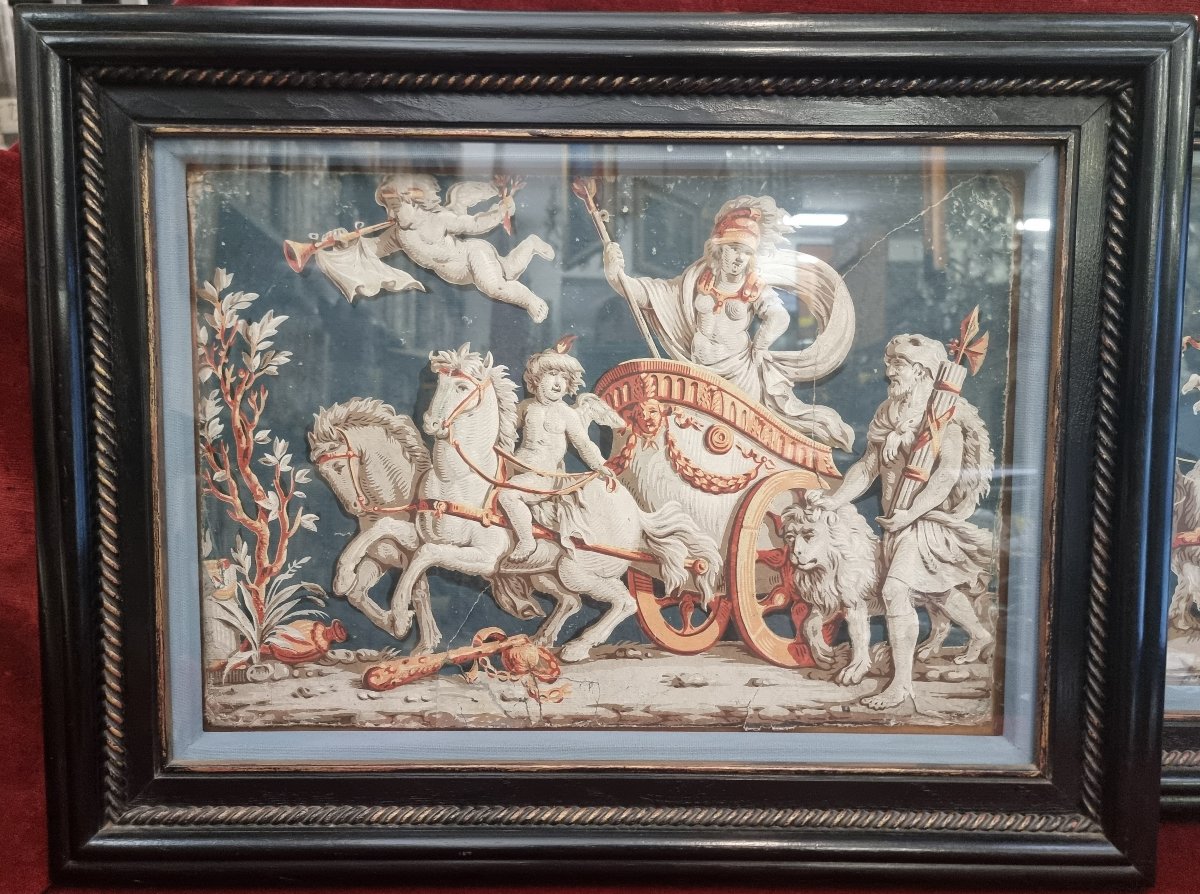Pair Of Tempera Paintings - Paper Mounted On Cardboard - Neoclassical - Second Half Of The 18th Century-photo-2