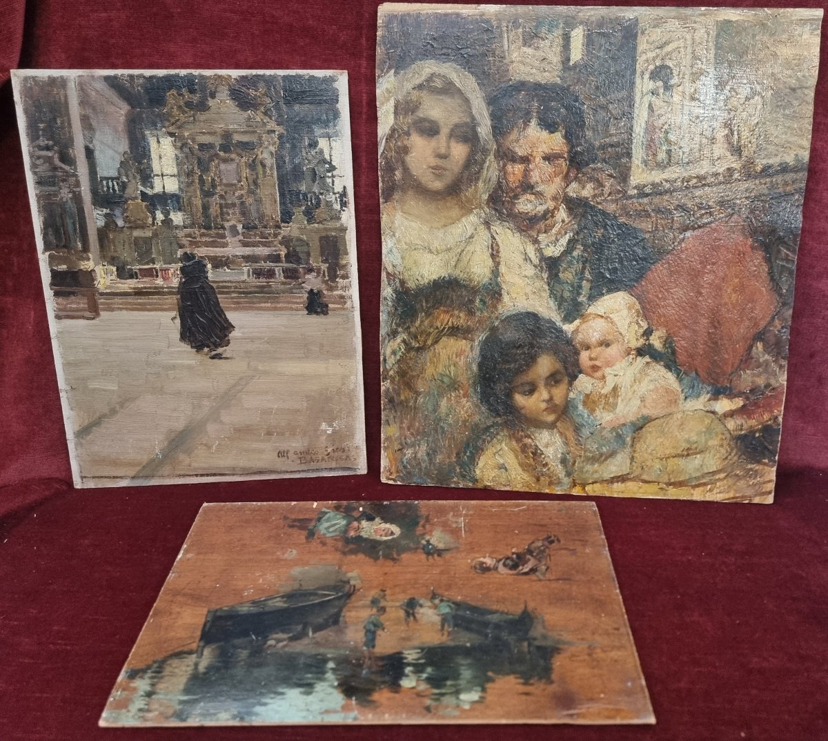  3 peintures à l'huile de Gustavo Bacarisas (1873–1971)