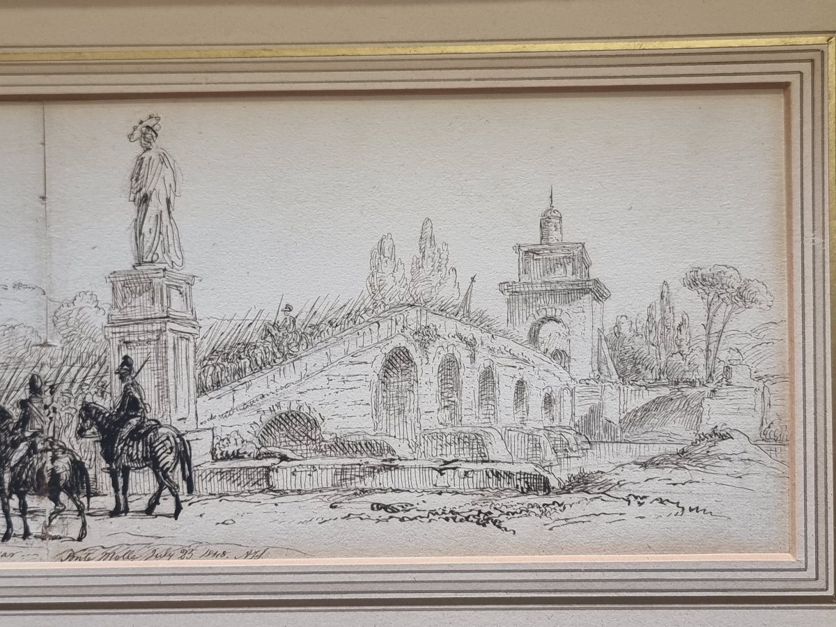 Ink Drawing - Arthur John Strutt (1819-1888) - Rome, Milvio Bridge, 1848-photo-1