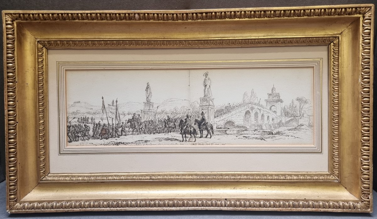 Ink Drawing - Arthur John Strutt (1819-1888) - Rome, Milvio Bridge, 1848