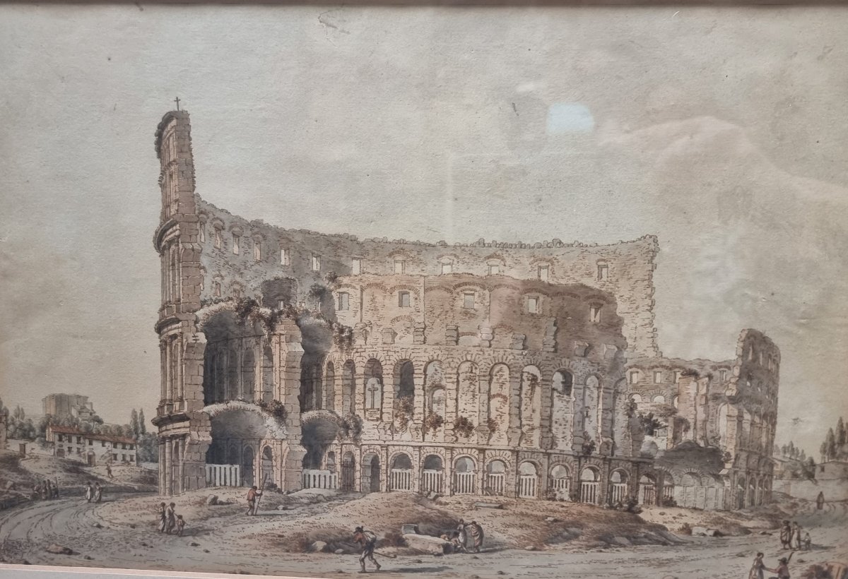 Dessin à la plume et à l'aquarelle – Rome, le Colisée – Victor-Jean Nicolle (1754–1826) -photo-2
