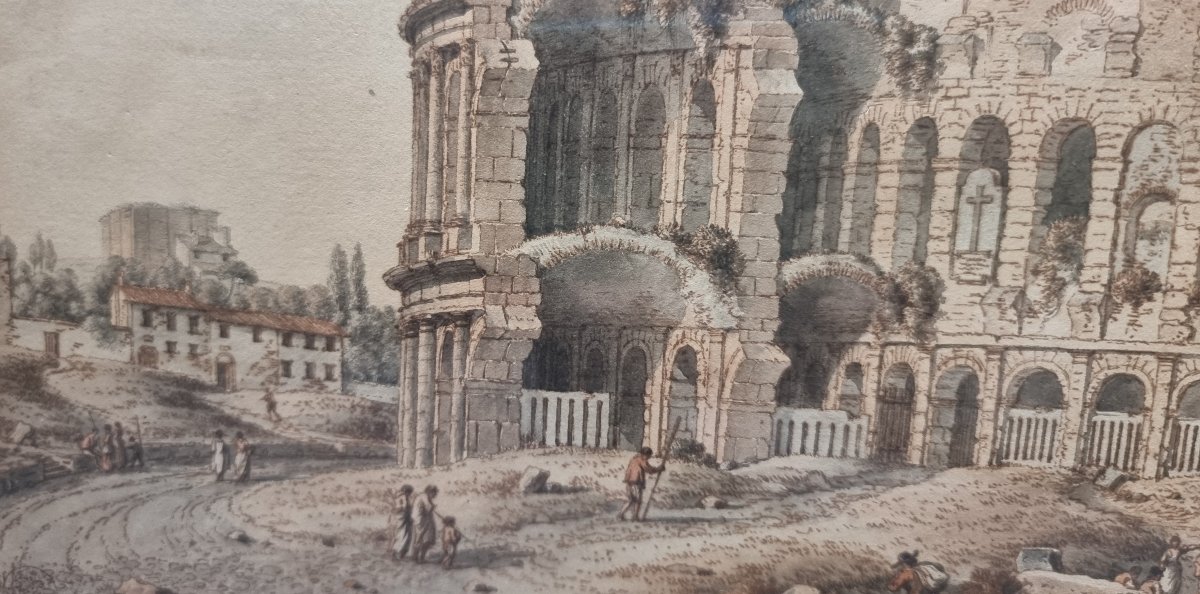Dessin à la plume et à l'aquarelle – Rome, le Colisée – Victor-Jean Nicolle (1754–1826) -photo-3