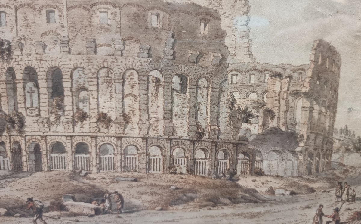 Dessin à la plume et à l'aquarelle – Rome, le Colisée – Victor-Jean Nicolle (1754–1826) -photo-4