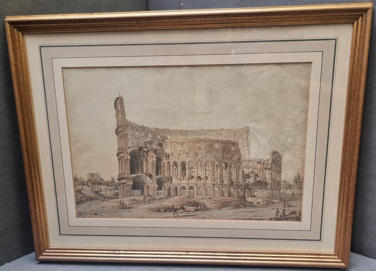 Dessin à la plume et à l'aquarelle – Rome, le Colisée – Victor-Jean Nicolle (1754–1826) 