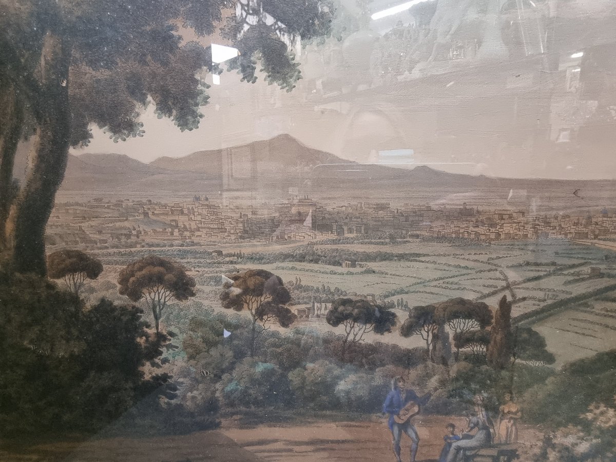 Gravure coloriée à la main Vue de Rome depuis le Monte Mario Jakob Philipp Hackert (1737–1807)-photo-3