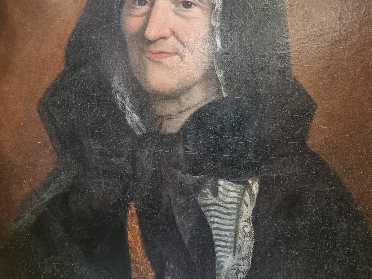 Oil On Canvas - Portrait Of A Woman - France, First Half Of The 18th Century-photo-3
