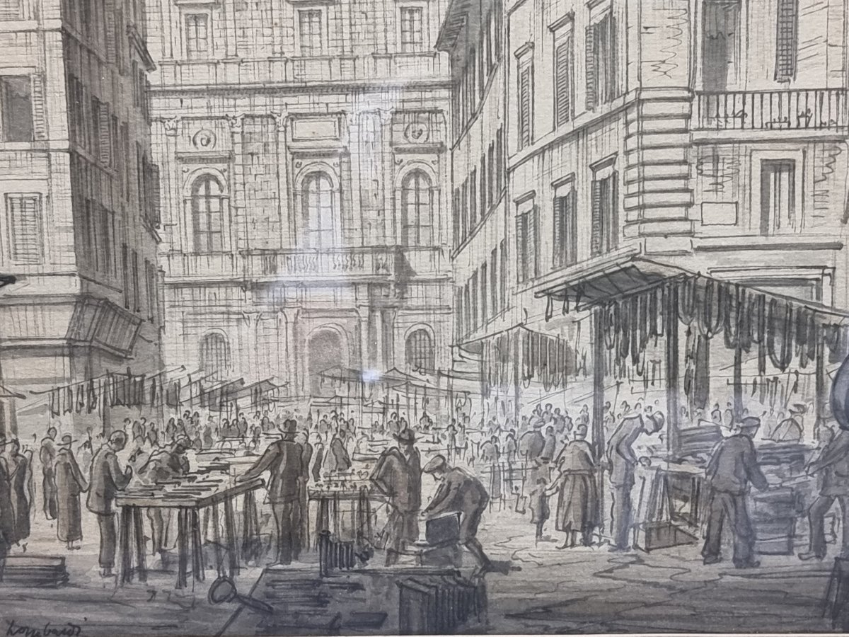Watercolor Of Rome, Piazza Della Cancelleria - 1930s-photo-4