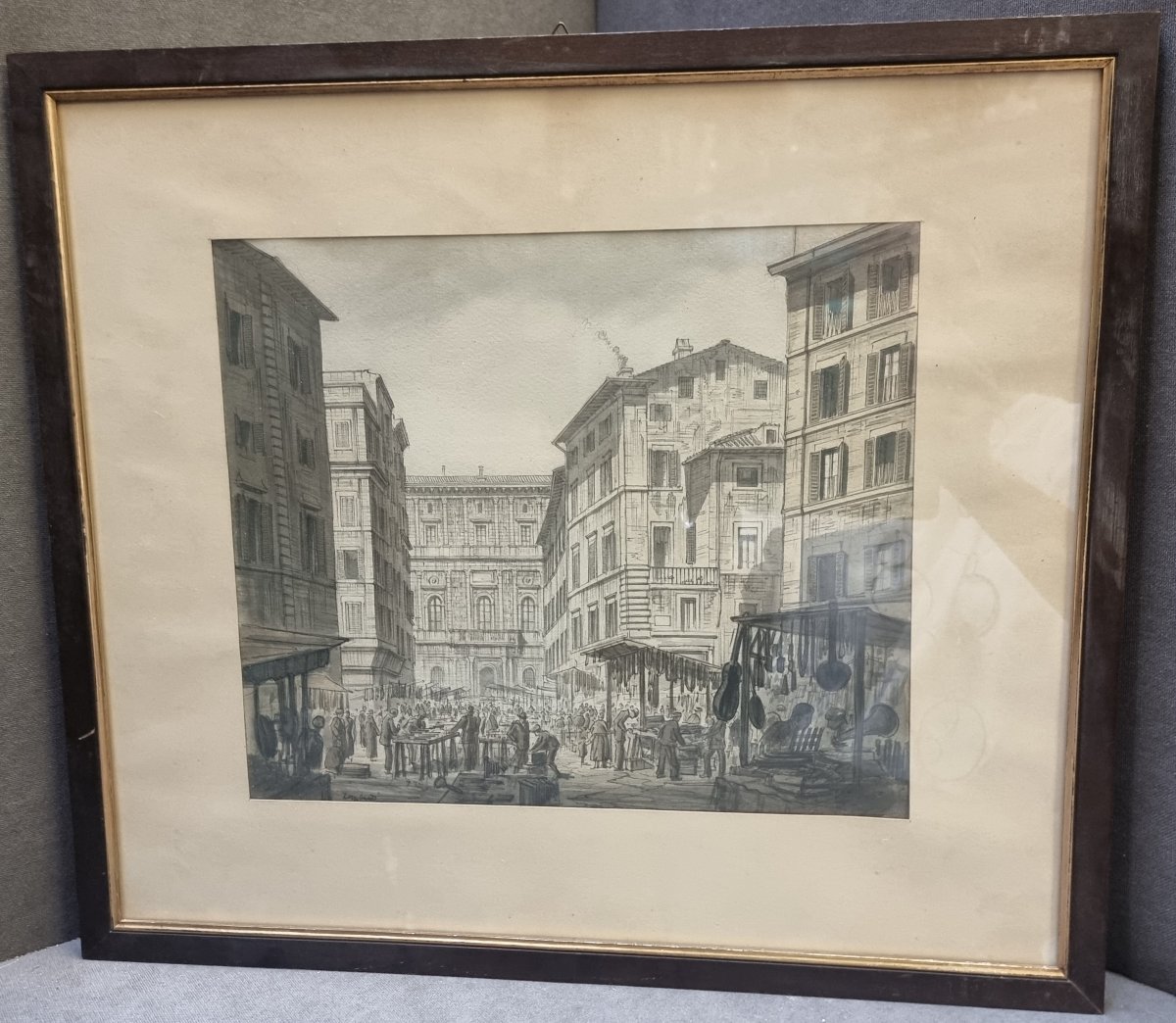 Watercolor Of Rome, Piazza Della Cancelleria - 1930s
