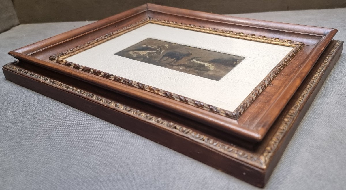 Oil Painting On Cardboard - Study Of Goats - 19th Century-photo-1