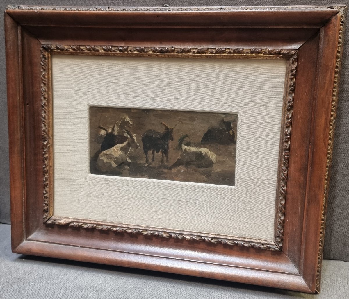Oil Painting On Cardboard - Study Of Goats - 19th Century