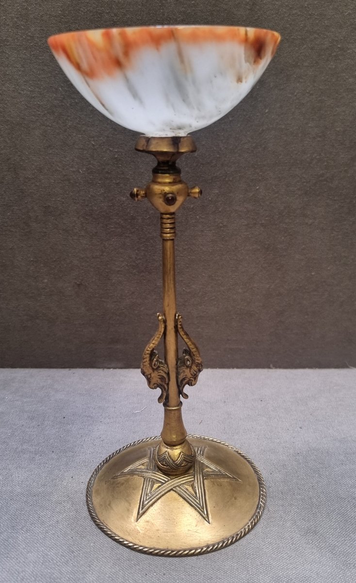 Esoteric Cup In Gilded Copper And Agate - Late 19th Century