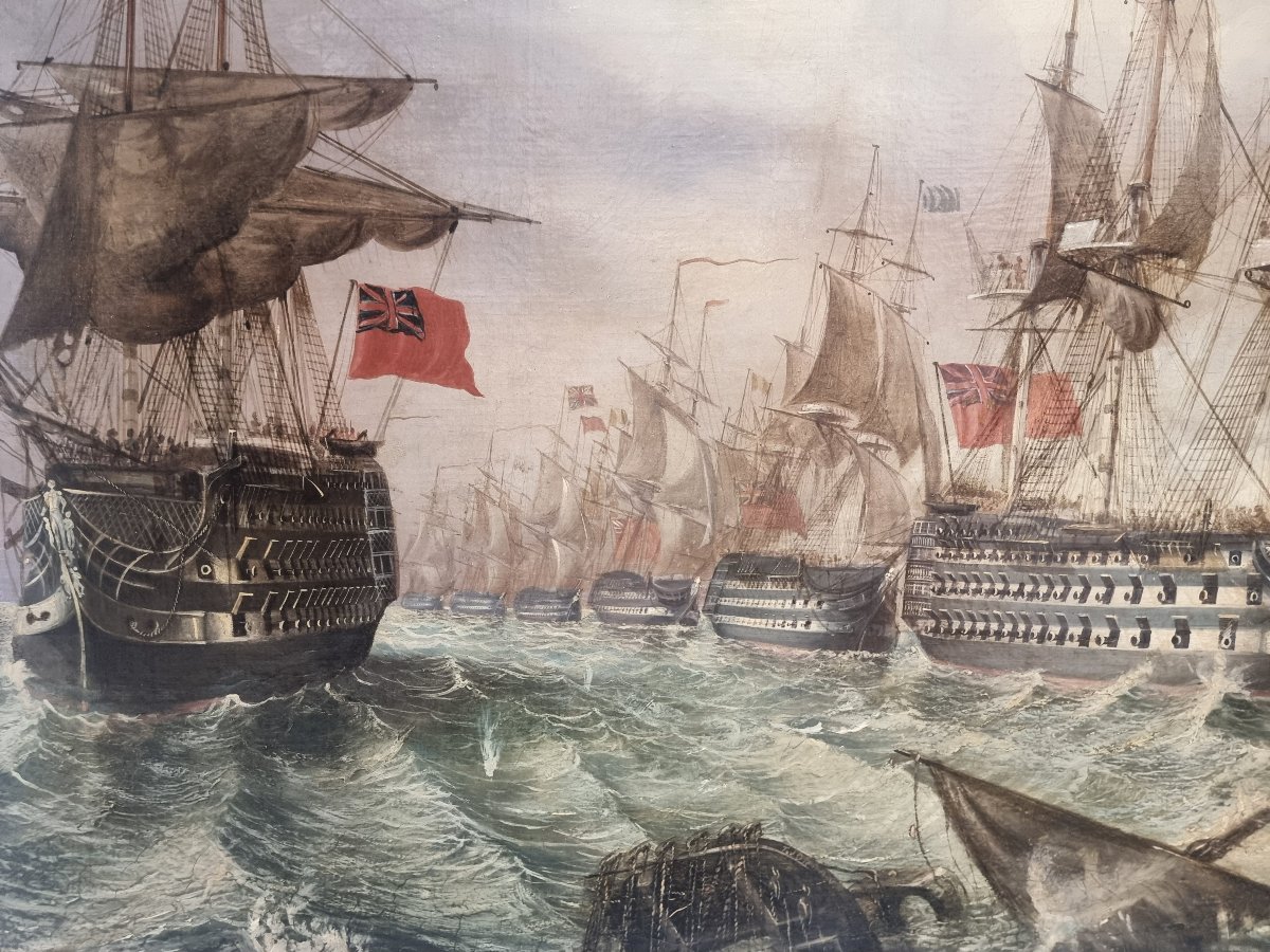Oil On Canvas - English Naval Battle - Signed T. Jordan - Early 1800s-photo-2